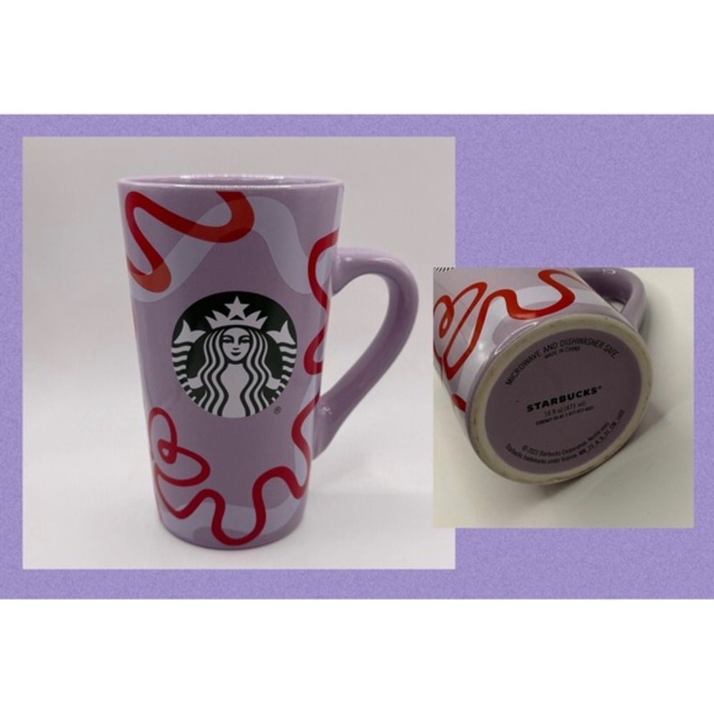 Starbucks 2023 Lavender Purple Red Squiggle Siren Logo Ceramic Mug 16oz Tall